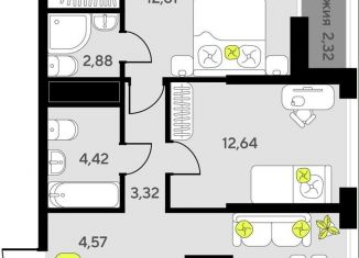 Продам 2-комнатную квартиру, 61.1 м2, Тюмень, улица Первооткрывателей, 15, Калининский округ