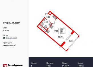 Продается квартира студия, 24.3 м2, Санкт-Петербург, метро Улица Дыбенко