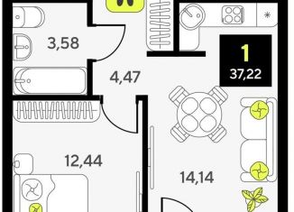 Продаю 1-ком. квартиру, 37.2 м2, Тюмень, улица Первооткрывателей, 15, Калининский округ