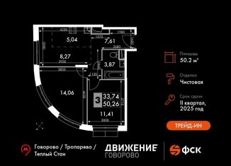 Продажа 3-комнатной квартиры, 50.3 м2, Москва, ЗАО, жилой комплекс Движение. Говорово, к1