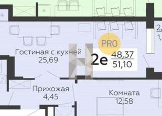 1-комнатная квартира на продажу, 51.1 м2, Воронеж, улица Теплоэнергетиков, 17к4