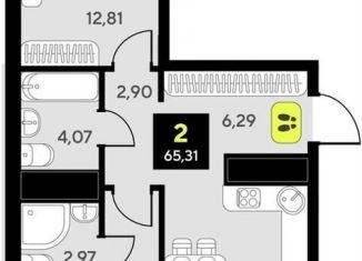 2-ком. квартира на продажу, 65.3 м2, Тюмень, улица Первооткрывателей, 15, Калининский округ