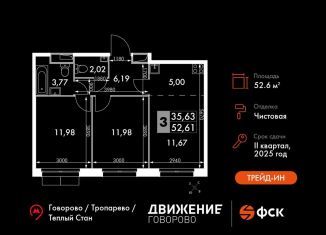 Продается 3-комнатная квартира, 52.6 м2, Москва, метро Тропарёво, жилой комплекс Движение. Говорово, к1