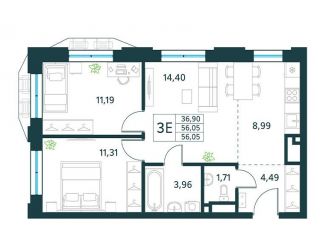 Продажа 3-ком. квартиры, 56.1 м2, Москва, метро Выхино