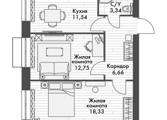 2-ком. квартира на продажу, 52.6 м2, Татарстан