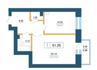 Продаю 1-комнатную квартиру, 51.3 м2, Красноярск