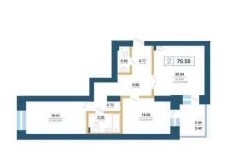 Двухкомнатная квартира на продажу, 79.5 м2, Красноярск, ЖК Новоостровский