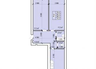 Продается двухкомнатная квартира, 74.3 м2, Энгельс, Новобазарная улица