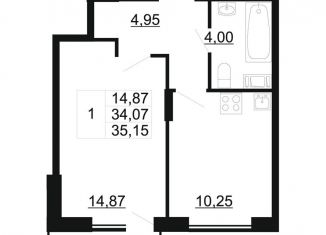 Продам 1-комнатную квартиру, 35.2 м2, Ленинградская область