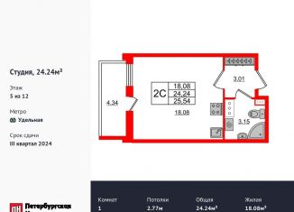 Продам квартиру студию, 24.2 м2, Санкт-Петербург, Выборгский район, Светлановский проспект, 14к1