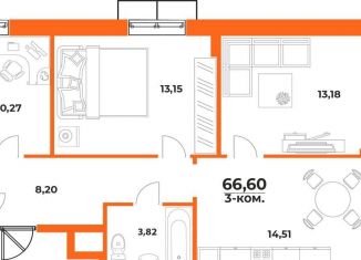 3-ком. квартира на продажу, 66.6 м2, Хабаровск