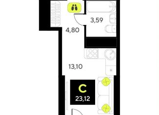 Квартира на продажу студия, 23.1 м2, Тюмень, улица Пожарных и Спасателей, 8