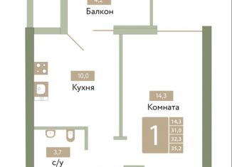 Продается однокомнатная квартира, 35.2 м2, село Мирное, улица Крымской Весны, 4к1Б