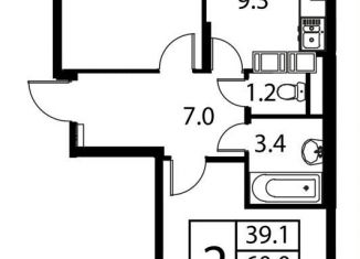 Продам 2-ком. квартиру, 61.3 м2, Домодедово