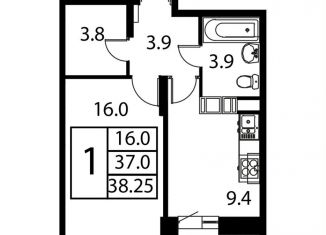 Продаю 1-комнатную квартиру, 38.3 м2, Московская область