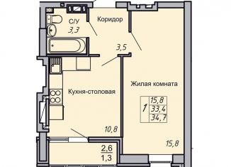 Продаю 1-ком. квартиру, 34.7 м2, Волгоград, Кировский район