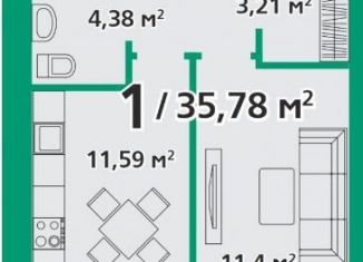 Продам 1-ком. квартиру, 35.8 м2, Красноярский край