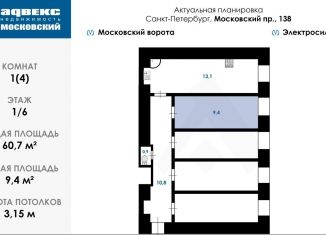 Продажа комнаты, 9.4 м2, Санкт-Петербург, Московский проспект, муниципальный округ Московская Застава