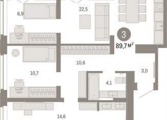 Продается 3-комнатная квартира, 89.7 м2, Тюмень, Ленинский округ