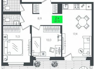 Продаю 2-ком. квартиру, 81.9 м2, Тюменская область, улица Сергея Джанбровского, 2