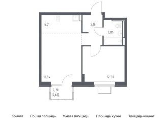 Продаю однокомнатную квартиру, 44.3 м2, Московская область, жилой комплекс Богдановский Лес, 7.1