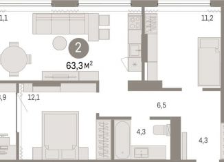 Продается 2-комнатная квартира, 63.3 м2, Омская область