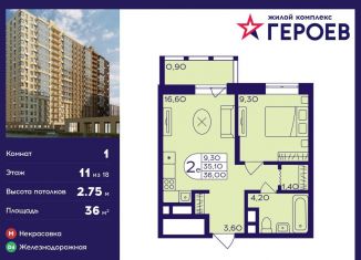 Продаю 1-ком. квартиру, 36 м2, Балашиха, ЖК Героев