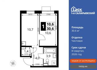 1-ком. квартира на продажу, 30.6 м2, Наро-Фоминский городской округ, Киевское шоссе, с1