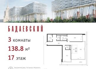 Трехкомнатная квартира на продажу, 138.8 м2, Москва, Кутузовский проспект, 12с38