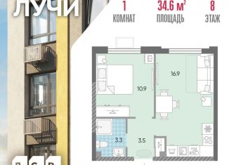 Продается 1-комнатная квартира, 34.6 м2, Москва, метро Новопеределкино