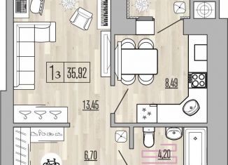 Продается однокомнатная квартира, 35.9 м2, Рязанская область