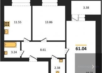 Двухкомнатная квартира на продажу, 61 м2, Воронеж, улица Курчатова, 26Б, Советский район