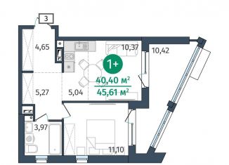 Продажа 1-ком. квартиры, 40.4 м2, Тюмень, Центральный округ, улица Тимофея Кармацкого, 17