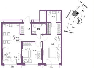 Продаю 3-ком. квартиру, 70.4 м2, Новосибирск, метро Заельцовская