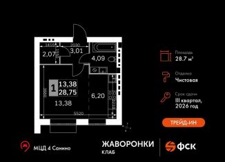 Продается 1-комнатная квартира, 28.8 м2, Московская область