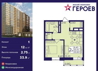 Продается 1-ком. квартира, 33.9 м2, Балашиха, микрорайон Центр-2, к407с2