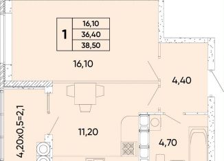 1-ком. квартира на продажу, 38.5 м2, Ростовская область