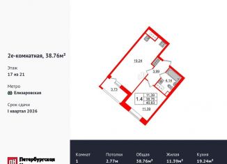 Продам 1-ком. квартиру, 38.8 м2, Санкт-Петербург