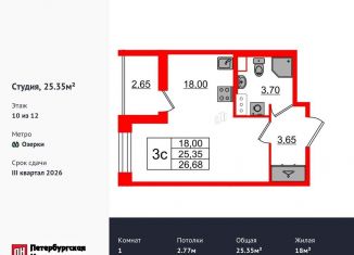 Продаю квартиру студию, 25.4 м2, Санкт-Петербург, муниципальный округ Коломяги