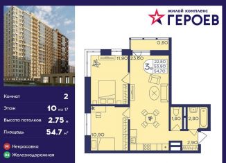 Продаю 2-ком. квартиру, 54.7 м2, Балашиха, ЖК Героев, микрорайон Центр-2, к407с2