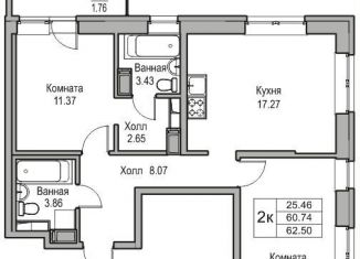 Продам 2-комнатную квартиру, 60.7 м2, Санкт-Петербург, Ивинская улица, 1к1