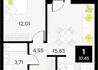 Продается однокомнатная квартира, 37.5 м2, Тюмень, Калининский округ, улица Первооткрывателей, 13