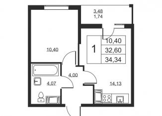 Продаю 1-комнатную квартиру, 34.3 м2, Ленинградская область