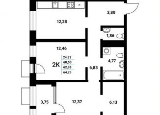 Продажа 2-комнатной квартиры, 62.4 м2, Воронеж, набережная Чуева, 7, Железнодорожный район