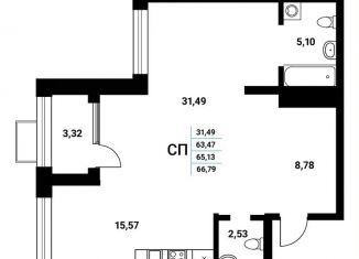 Продажа квартиры со свободной планировкой, 65.1 м2, Воронеж, набережная Чуева, 7, Железнодорожный район