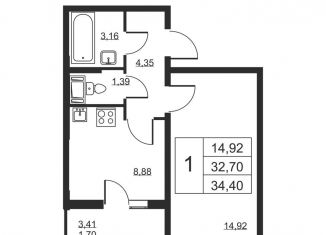 Продаю 1-ком. квартиру, 34.4 м2, Ленинградская область