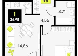 Продается однокомнатная квартира, 37 м2, Тюмень, Калининский округ, улица Первооткрывателей, 13