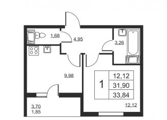 Продам 1-комнатную квартиру, 33.8 м2, Ленинградская область