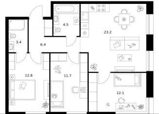 Продается 3-ком. квартира, 74.1 м2, Санкт-Петербург, муниципальный округ Гавань