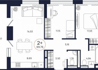 Продам 2-комнатную квартиру, 69.8 м2, Тюменская область